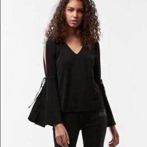 EXPRESS Black Bell Sleeve Slits V-Neck Top